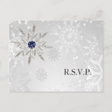 silver navy snowflakes winter wedding rsvp invitation postcard