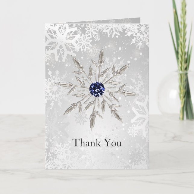 silver navy snowflakes winter wedding Thank You (Front)
