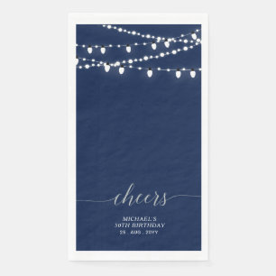 Silver Navy String Light Elegant Lettering Cheers Paper Guest Towels
