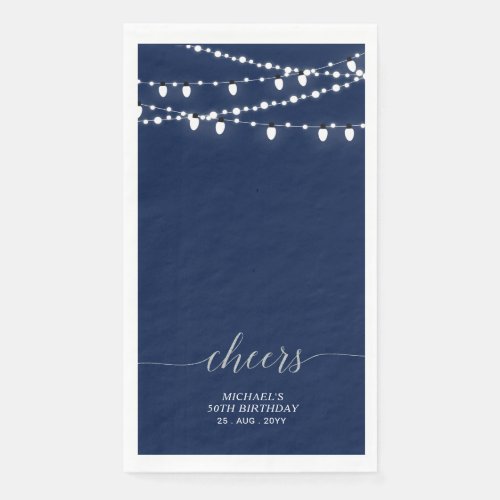 Silver Navy String Light Elegant Lettering Cheers Paper Guest Towels
