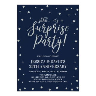 Silver & Navy, Surprise 25th Wedding Anniversary Invitation