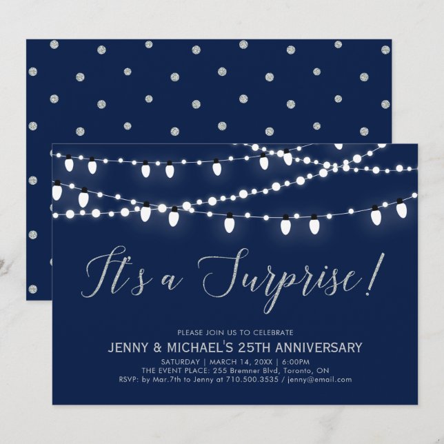 Silver & Navy | Surprise 25th Wedding Anniversary Invitation (Front/Back)