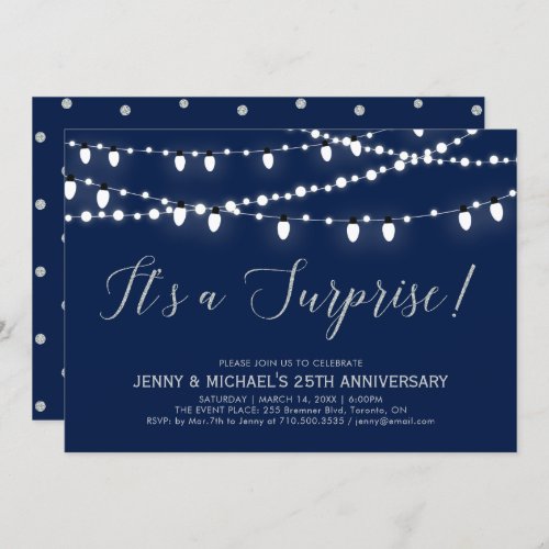 Silver  Navy  Surprise 25th Wedding Anniversary Invitation