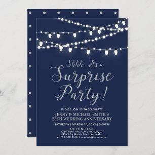 Silver & Navy Surprise 25th Wedding Anniversary Invitation
