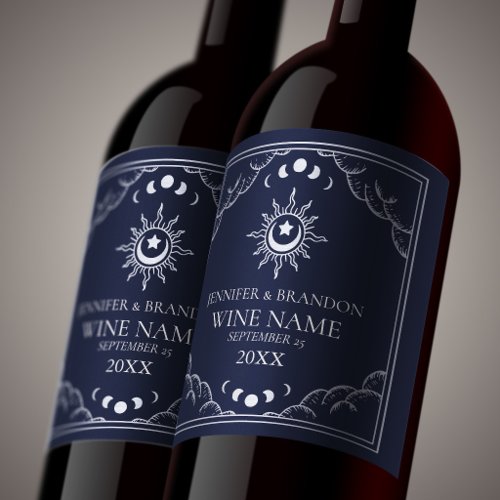 Silver & Navy Vintage Tarot Card Wedding  Wine Label