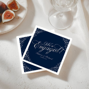 Silver Navy We're Engaged Engagement Party Napkins
