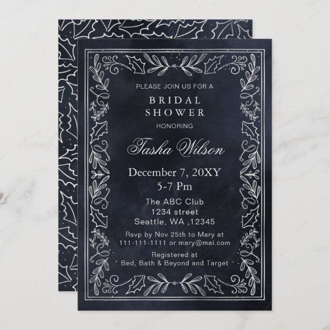 Silver Navy Winter Forest Foliage Bridal Shower  Invitation (Front/Back)