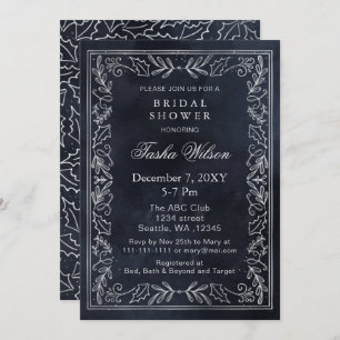 Silver Navy Winter Forest Foliage Bridal Shower Invitation
