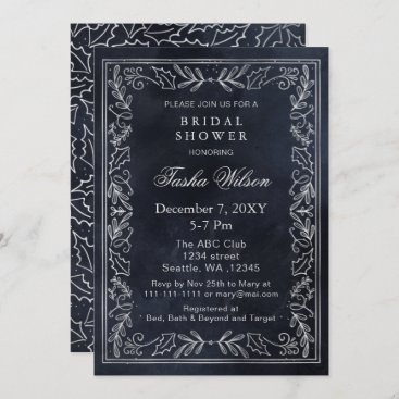 Silver Navy Winter Forest Foliage Bridal Shower  Invitation