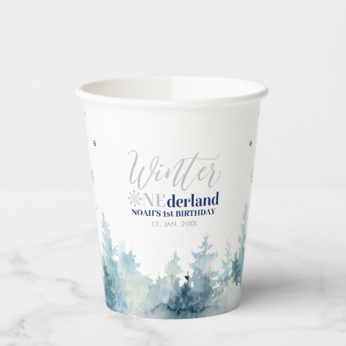 Silver   Navy Winter Onderland 1st Birthday Party Paper Cups