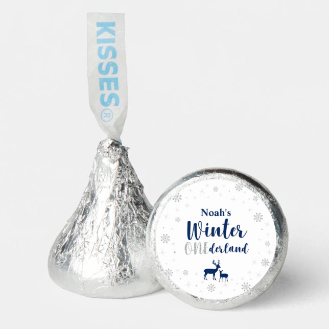 Silver & Navy Winter Onederland  Boy 1st Birthday Hershey®'s Kisses® (Front)