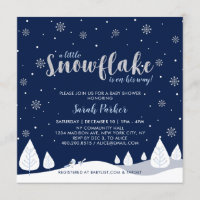 Silver & Navy Winter Wonderland Boy Baby Shower Invitation