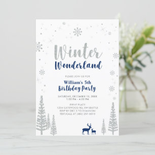 Silver & Navy Winter Wonderland Boy Birthday Invitation