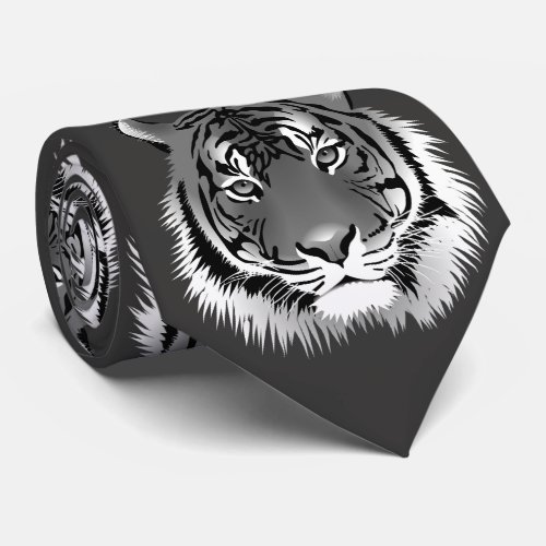 Silver Neck Tie with Black_White Tiger