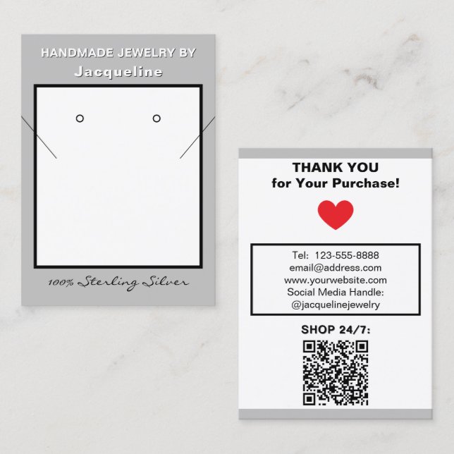 Silver Necklace Earrings Website QR Code Business Card (Front/Back)