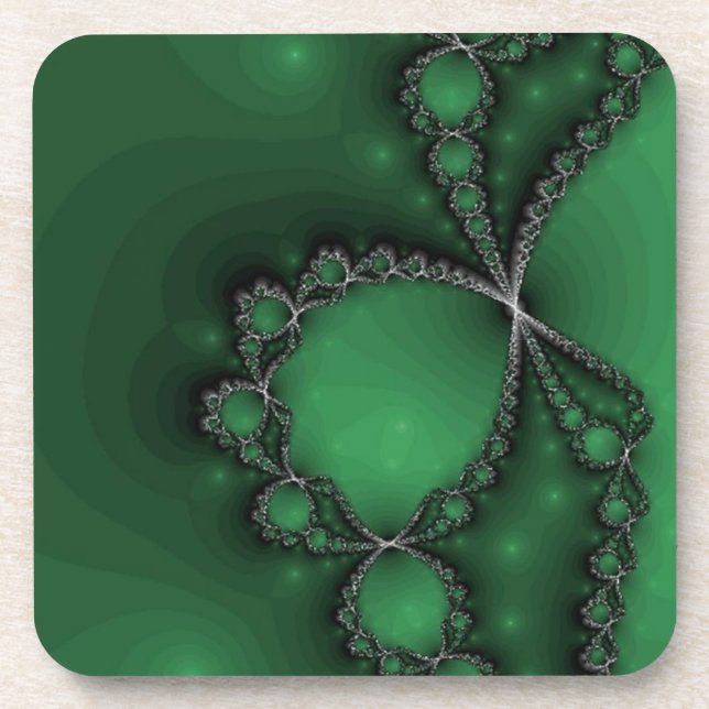 Silver Necklace on Green Drink Coaster (Front)