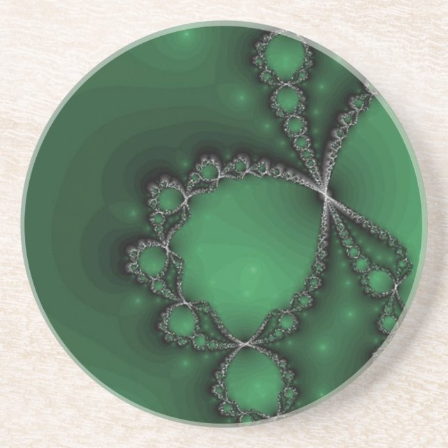 Silver Necklace on Green Drink Coaster (Front)