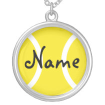 Silver necklace with tennis ball Personalize name