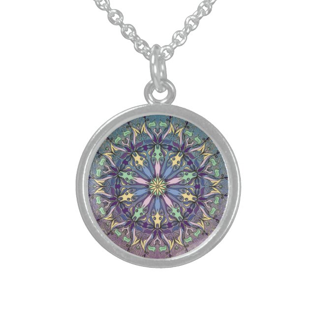 Silver necklace with Vibrant Mandala design (Front)