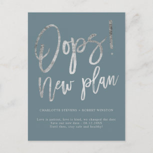 Silver new plan wedding change the date announcement postcard