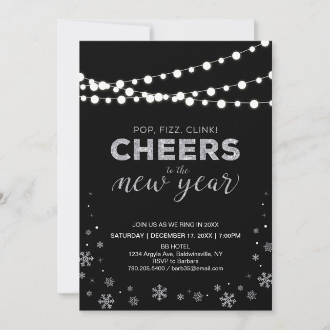 Silver New Years Eve Corporate Holiday Party Invitation (Front)