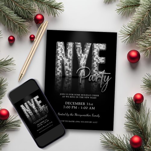Silver New Years Eve Disco Party Invitation
