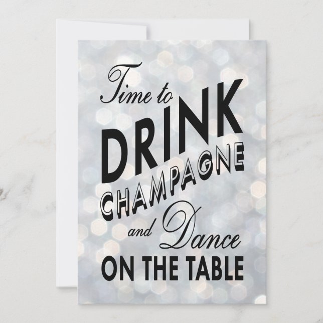 Silver New Year's Time to Drink Champagne Invite (Front)