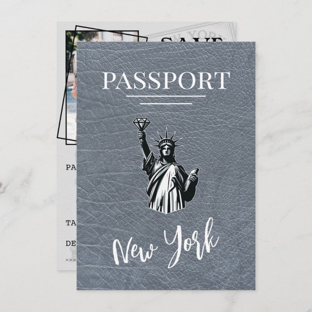 Silver New York City Passport Save The Date (Front/Back)