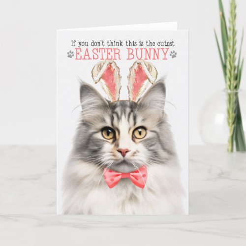 Silver Norwegian Forest Cat Bunny Ears for Easter Holiday Card