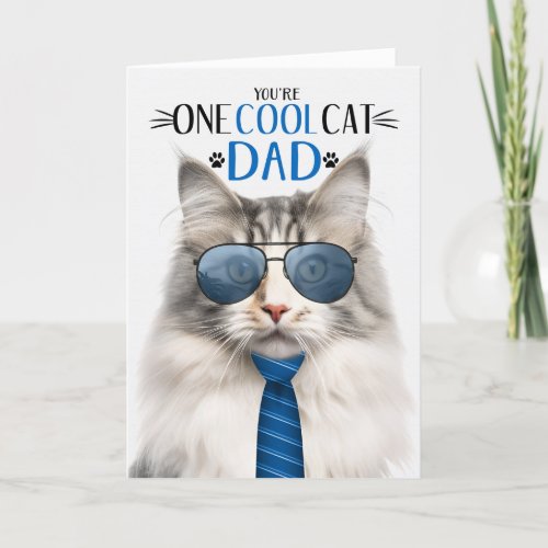Silver Norwegian Forest Fathers Day One Cool Cat Holiday Card