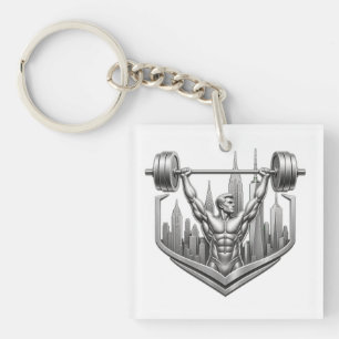 Silver NYC Bodybuilder Logo - Metallic New York Ci Keychain