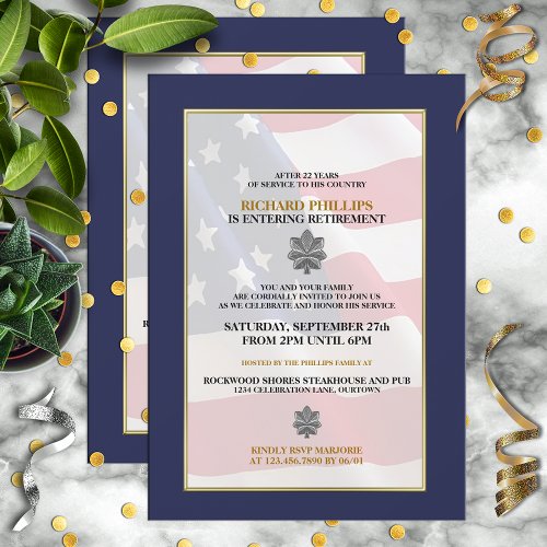 Silver Oak Leaf Military Retirement Party Invitation