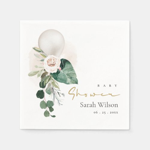 SILVER OFF WHITE BALLOON FLORAL BUNCH BABY SHOWER NAPKINS
