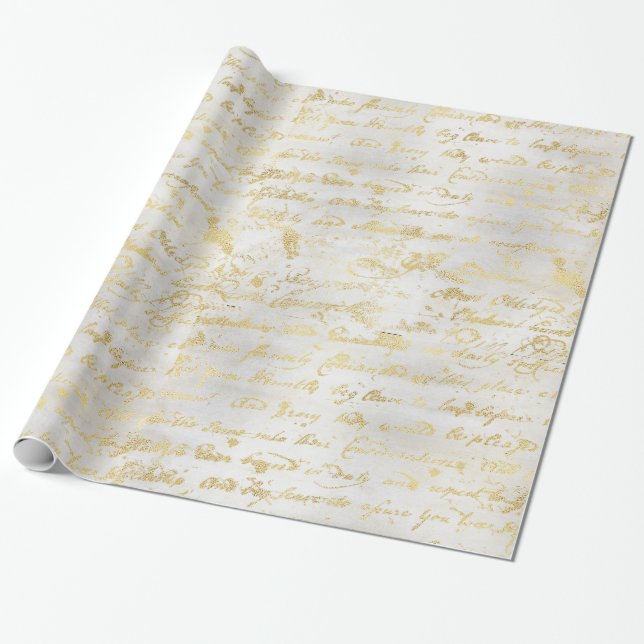 Silver Old Gold Handwriting Wrapping Paper (Unrolled)