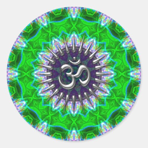 Silver OM on GreenPurpledelica Art Sticker