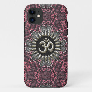 Silver Om Vintage Pink Damask iPhone 5 iPhone 11 Case