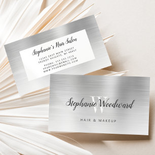 Silver Ombre Brushed Metal Monogram Hair Salon Business Card