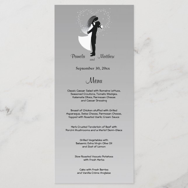 Silver Ombre Customizable Wedding Menu Card (Front)