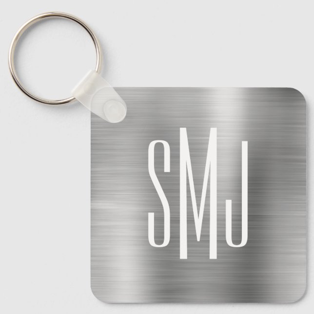 Silver Ombre Foil Three Letter Monogram Keychain (Front)
