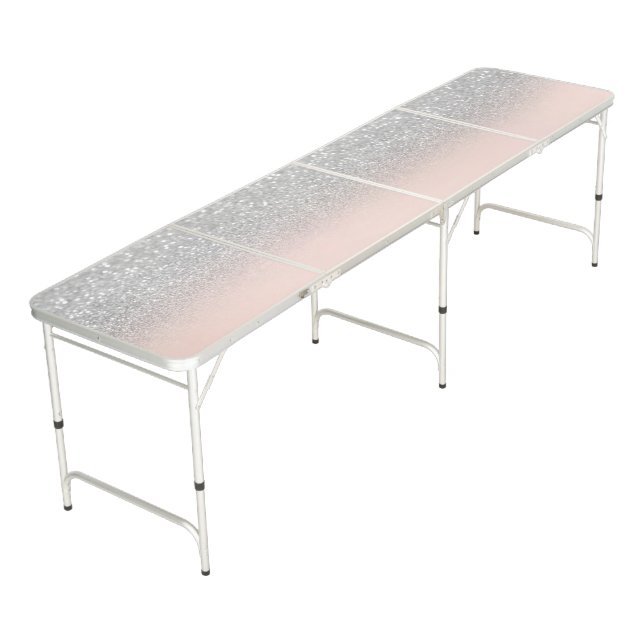 Silver Ombre Glitter Bokeh, Pink Beer Pong Table (Angled)
