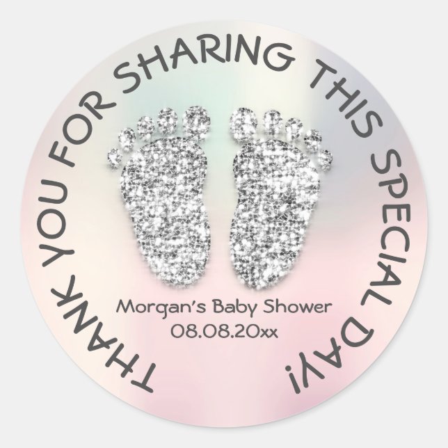 Silver Ombre Glitter Feet Baby Shower Favor Thank Classic Round Sticker (Front)