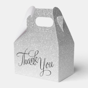 Silver Ombre Glitter Script Thank You Favor Boxes