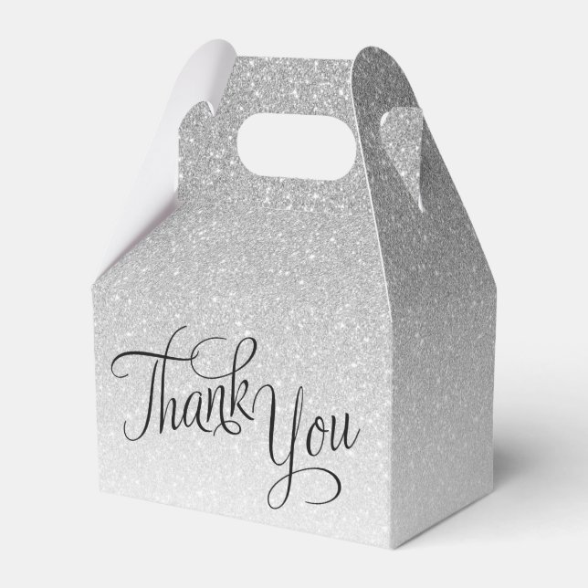 Silver Ombre Glitter Script Thank You Favor Boxes (Front Side)