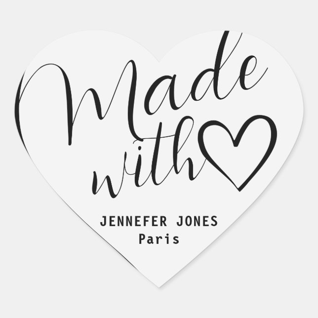 Silver Ombre Made with Love Calligraphy Lettering Heart Sticker (Front)