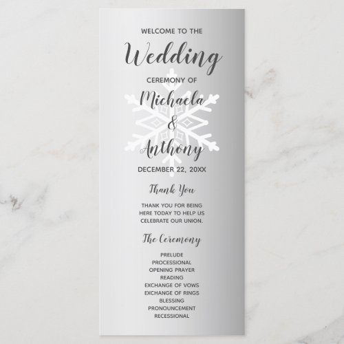 Silver Ombre Snowflake Winter Wedding Program