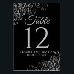 Silver on Black Elegant Filigree Wedding Table Number<br><div class="desc">Make your wedding reception beautiful with these table number cards. They feature a simple yet elegant design with pale gray text on a black background with a frilly silver faux foil floral filigree in the corners.</div>