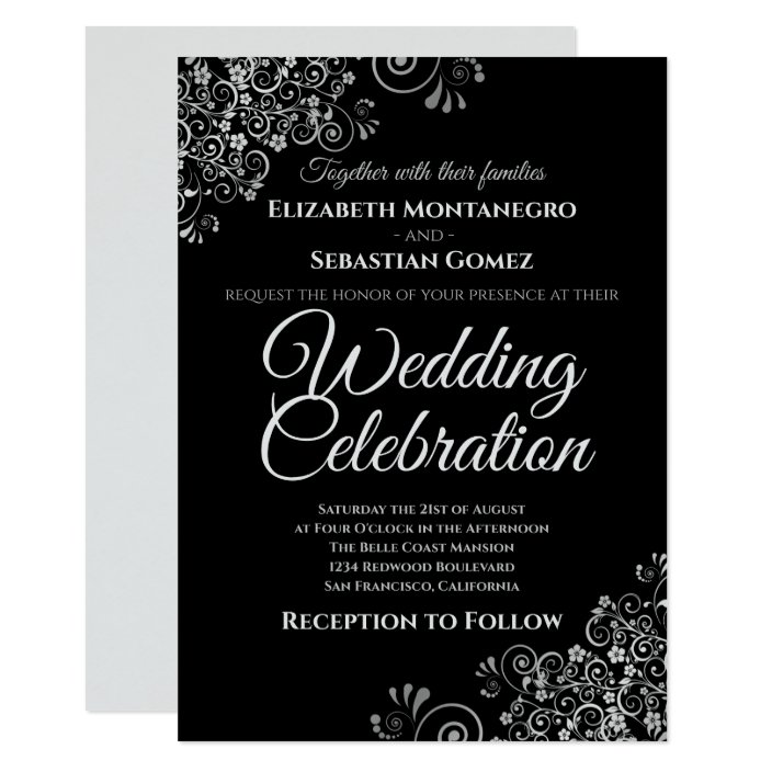 Silver on Black Simple Elegant Wedding Invitation | Zazzle.com