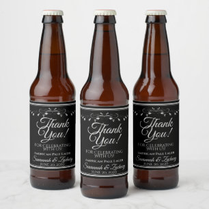 Silver on Black Wedding Beer Bottle Thank You Label