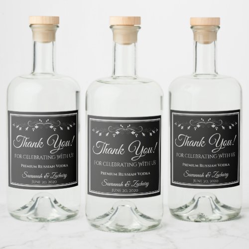 Silver on Black Wedding Liquor Bottle Thank You Liquor Bottle Label