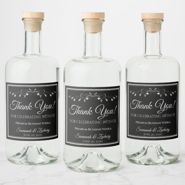 Silver on Black Wedding Liquor Bottle Thank You Liquor Bottle Label (Bottles)